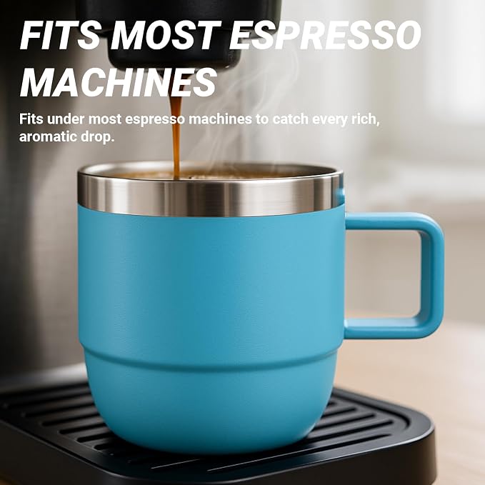 6 oz Small Espresso Mug with Handle, Ceramic-Lined 18/8 Stainless Steel, Double-Wall Vacuum Insulated, Stackable, Dishwasher Safe, for Cortado & Flat White, 2 Pack, Wine Red