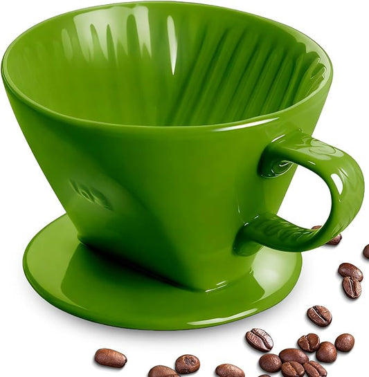 hailanbao Handmade Pour Over Ceramic Coffee Dripper - Authentic Brewing Experience for Camping, Office, and Home (Dark green)