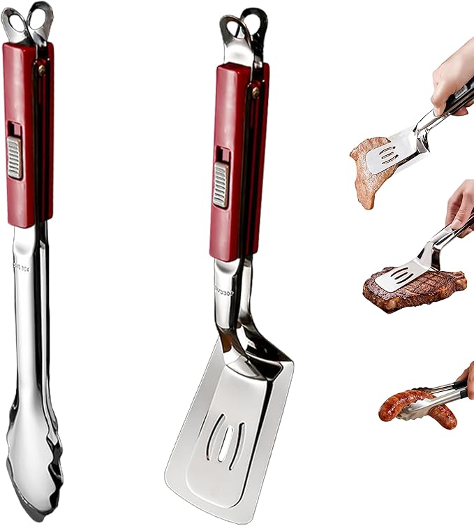 304 stainless steel kitchen tongs for cooking,2 pack set With a locking mechanism and an automatic release feature for Grilling, Cooking and Flipping