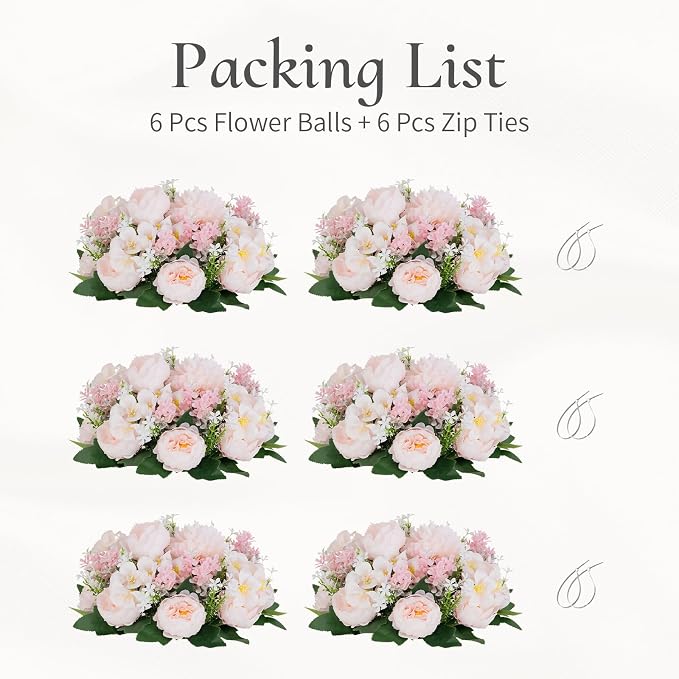 Flower Balls Centerpieces for Tables: 6 PCS Pink Flowers for Centerpieces Floral Arrangements Centerpiece for Wedding Party Celebration Home