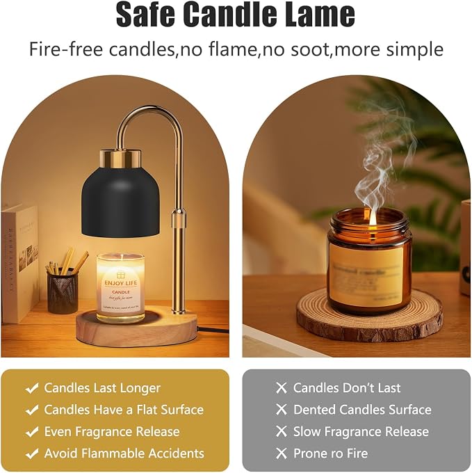 seenlast Candle Warmer Lamp with Dimmer Adjustable Height, 2/4/8H Timer,Vintage Home Decor for Scented Jar