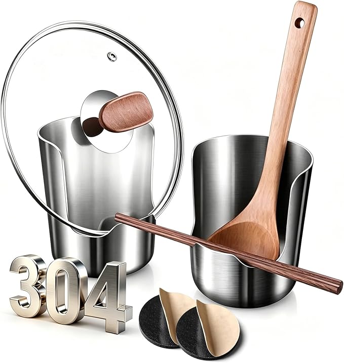 Multi-Functional Kitchen Utensil Holder, Stainless Steel Countertop Organizer for Pot Lids, Ladles, Spatulas, Cutting Boards, Space-Saving Vertical Tool Rack for Cooking Utensils (2PCS)