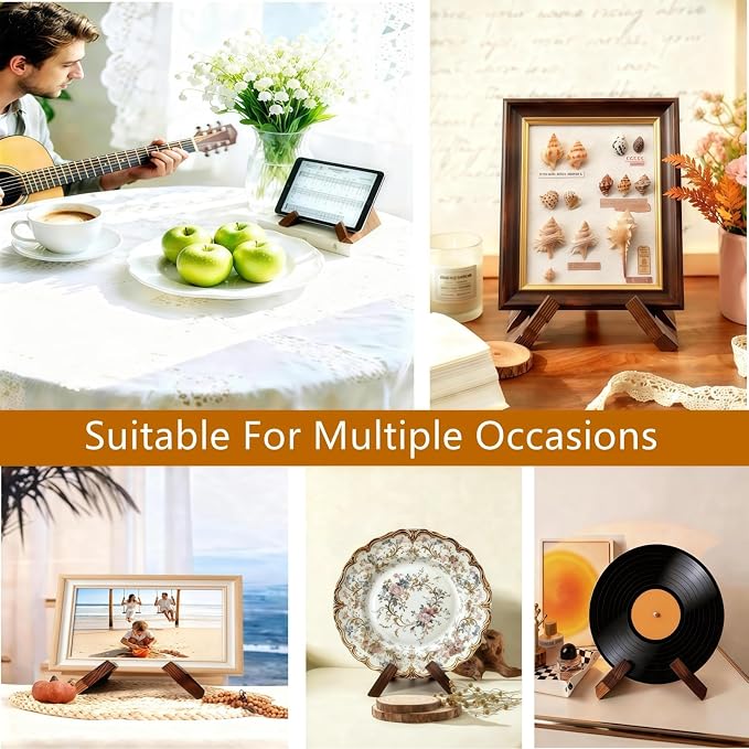 2 Pcs Cookbook Holder Stands,Wooden Recipe Book Holder Stand, Premium Book Stand Multifunctional Plate Stands for Display