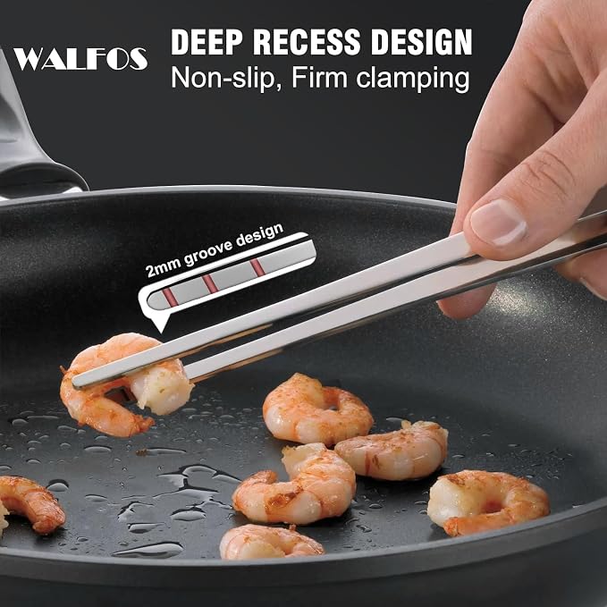 WALFOS Tweezer Tongs for Cooking, Kitchen Tweezers Stainless Steel Pasta Tweezers Tongs for Cooking, Roasting, Grabbing Small Objects, Dessert, BBQ, Spaghetti 3 Pcs (8+10+12-Inch)