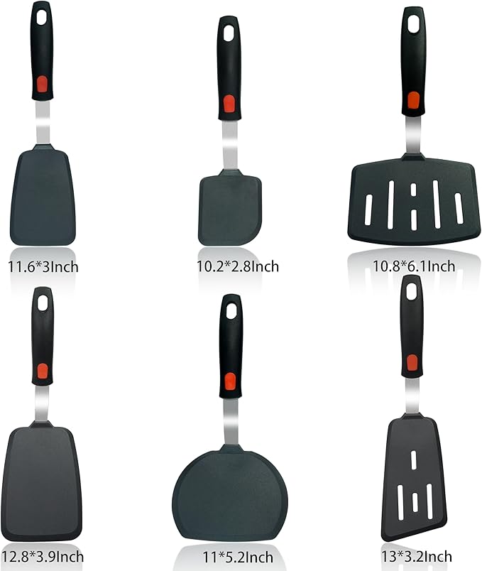 Silicone Spatula Turner, 6 PCS Spatulas Silicone Set for Nonstick Cookware, Dishwasher Safe 600°F Heat Resistant Kitchen Turner Spatula Home Kitchen Cooking Eggs, Pancake, Fish, Stir Fries (6)