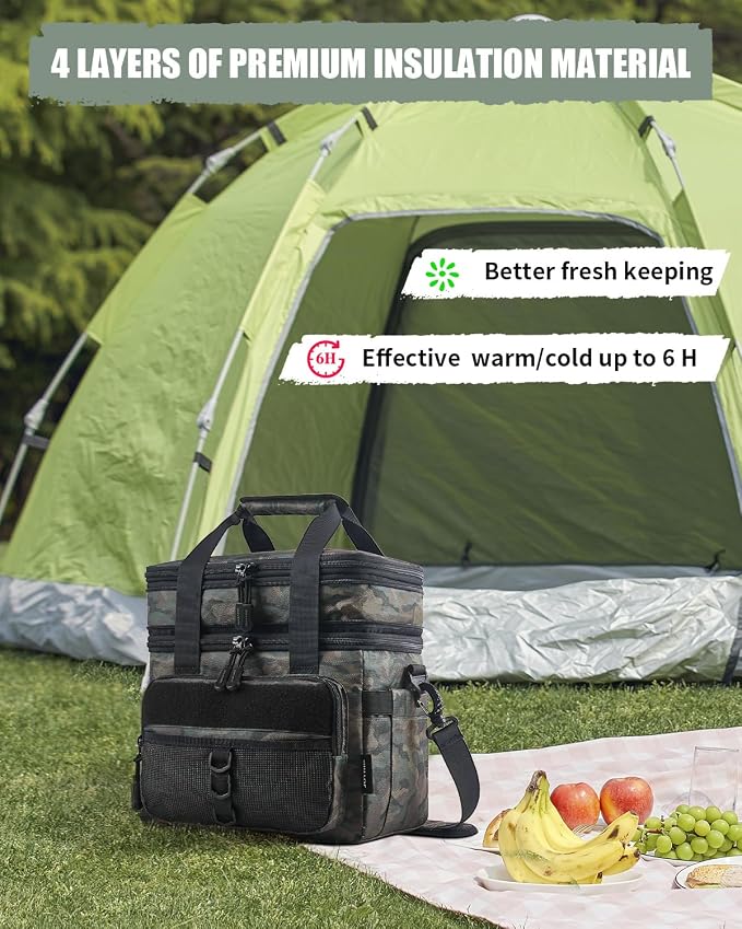 JOYHILL Lunch Box for Men 18 L & Large Expandable Double Deck Cooler Bag | Tactical, Insulated, Leakproof, and Durable Lunch Bag for Adults for Work Camping Picnic Beach Daytrip Black 24 Can