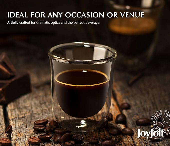 JoyJolt Javaah Double Walled Espresso Glasses Espresso Cups Set of 4 | 2-Ounces
