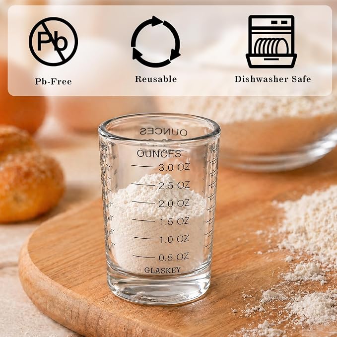 GLASKEY 2 Pack Shot Glass Measuring Cup Set,3 oz/90ML Liquid Heavy High Espresso Glass Cup,Dishwasher Safe,Measurement of Dry and Liquid Ingredients(Black)