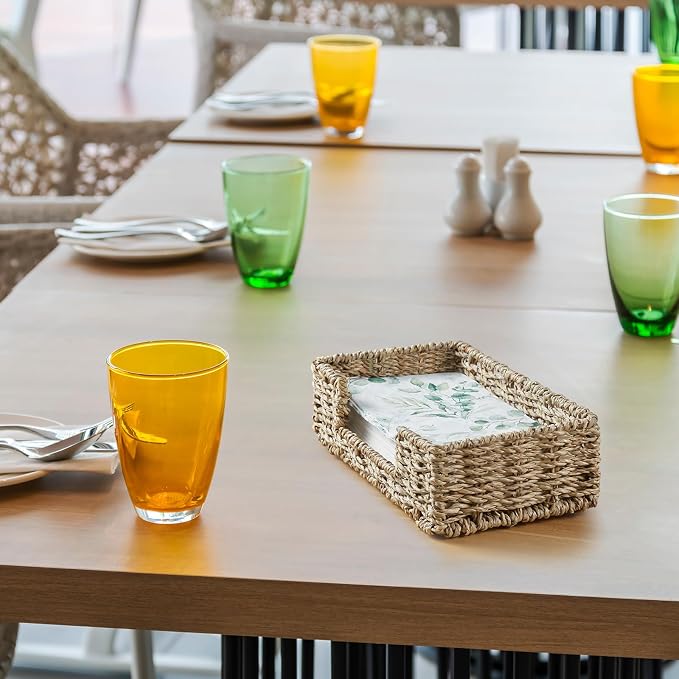 Napkin Holder for Bathroom, Woven Wicker Seagrass Guest Towel Holder Tray, Disposable Paper Hand Towel Holder for Bathroom Accessories, Dinner Napkin Holder for Kitchen Table Party