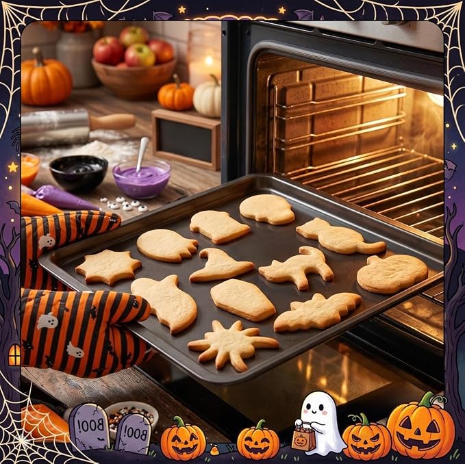 Halloween Cookie Cutters Set, HUINF 12Pcs Stainless Steel Cookie Cutters - Bat, Ghost, Pumpkin, Cat, Spider, Spider Web, Coffin, Witch's Hat, Skull, Tombstone Shapes for Halloween Baking