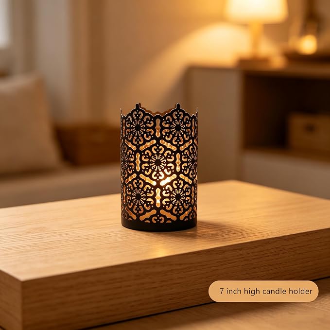 Hosley 7 Inch High Cut Bronze LED Votive Tealight Holder Lantern Intricate Floral Design for Timeless Elegance and Cozy Illumination in Stylish Home D cor Elevate Your Ambiance