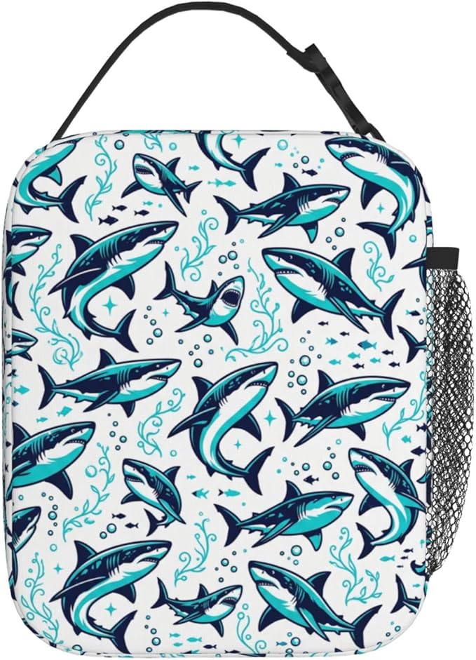 shark lunch box Reusable Insulated Lunch bag with Side Pocket, Leakproof Portable Thermal Meal Organizer for Adults, Men Women for Office, Camping & Outdoor
