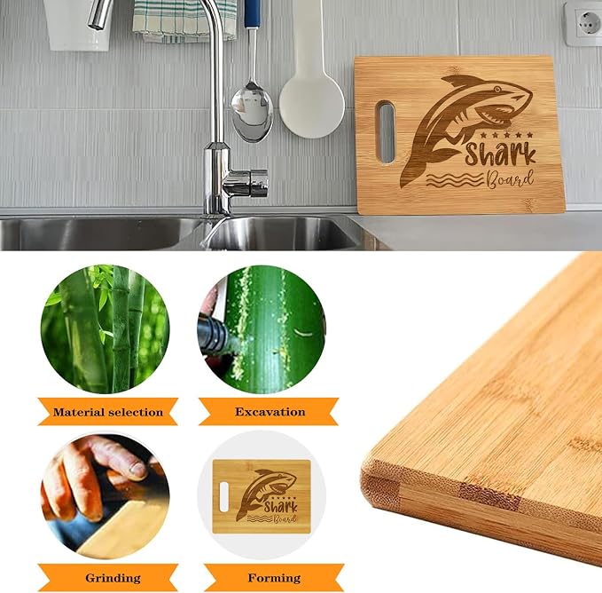 Shark Charcuterie Boards, Shark Board Funny Christmas Gifts for Man, Funny Charcuterie board, Bamboo Wooden Cutting Board, with Hanging Hole, Juice Grooves