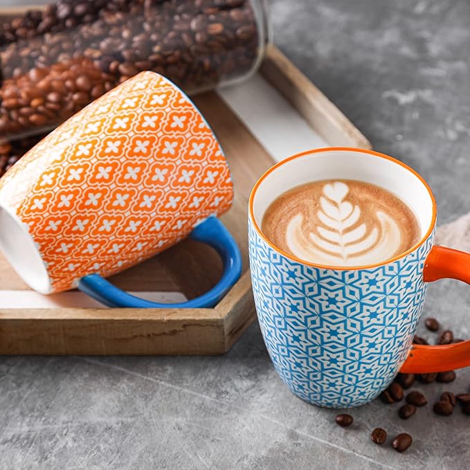 Selamica 16 oz Porcelain Coffee Mugs Set of 6, Coffee Cups Ceramic With Handle, Dishwasher, Oven, Microwave Safe, Assorted Colors | Coffee Cups
