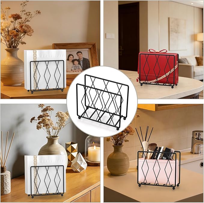 Napkin Holder for Table, Modern Metal Napkin Holders for Paper Napkins & Kitchen Dining & Countertops, Cocktail Upright Napkin Holder Dispenser Suitable for All Room Decors (Large, Black)
