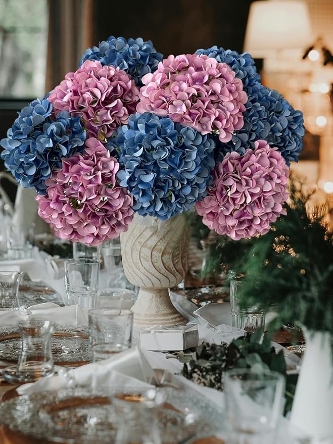 ZYTUYO 5 Pcs Light Purple Silk Hydrangeas Artificial Flower - 20" Faux Hydrangeas Boho Dried Touch for Fall Home Decor, Kitchen, Living Room, Porch Wreath, Xmas, Wedding Flower Arrangement