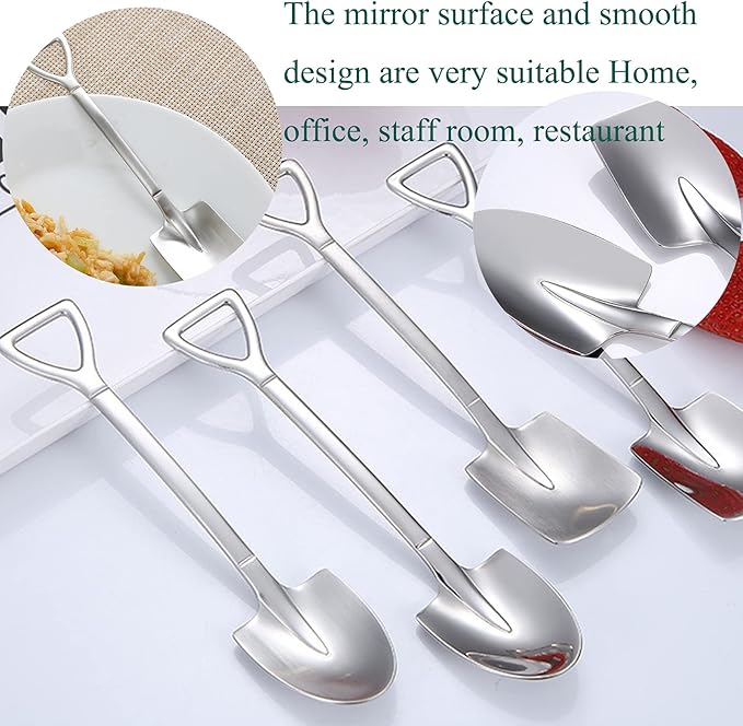4 Pcs Stainless Steel Shovel Shape Pointed Spoon for Coffee, Tea, Sugar Stirring, Cake Dessert, Cat Dog Food Scooping Wet Food
