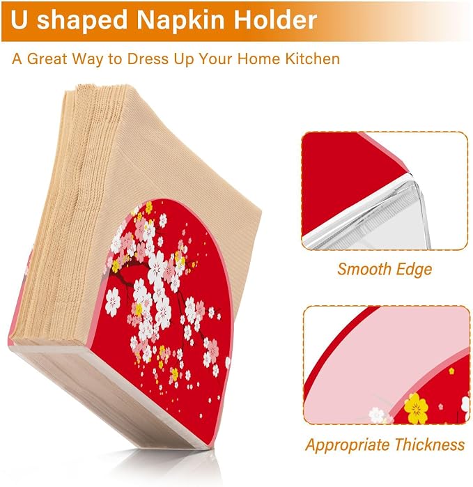 Japaneses Tree Red Cherry Bloom Napkin Holder for Tables Paper Cocktail Napkin Holders for Kitchen and Dinning, Acrylic Dinner Napkin Dispenser for Restaurant Home Decor Bar Accessories 1 Pack