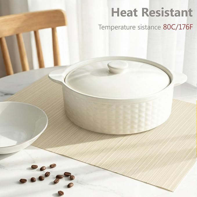 AHHFSMEI Placemats Set of 6 Woven Vinyl Non-Slip Heat Resistant Stain Resistant Easy Clean Place mats for Dining Table(Beige)