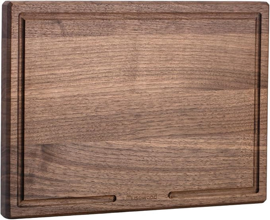 muso wood Walnut Wood Cutting Board Wooden Kitchen Chopping Board with U-Shaped Juice Groove & Handle, Heavy Duty Cutting Board for Vegetables, Meat, Fruits (13 x 9 inch)