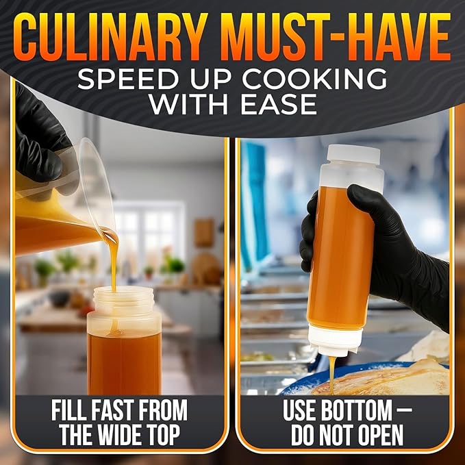 Set of 3 Inverted Condiment Squeeze Bottles 16 oz – Leakproof Clear Sauce Bottles Squeeze with Self-Closing Valve and Sealing Gaskets – Easy-Fill for Ketchup, Mustard, BBQ, Dressings | Kitchen Use
