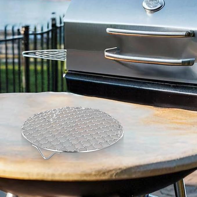 Round Cooling Baking Rack 201 Stainless-Steel Wire Oven Grill Sheet with Stable Tri-Leg Design for Baking, Roasting, Grilling, Drying and Cooling Cakes, Pies, Cookies, Pizza(24.5cm)