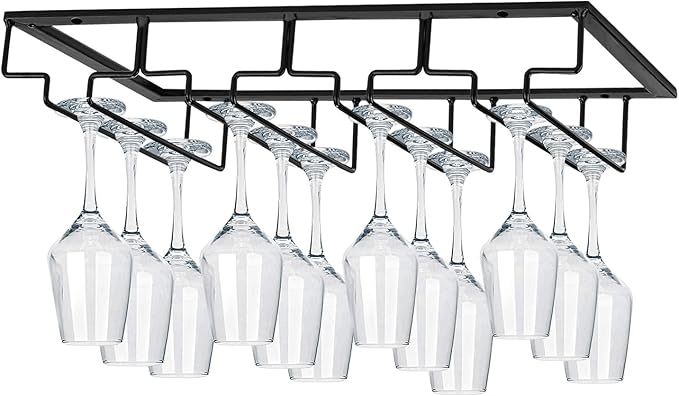 MOCOUM Wine Glasses Rack Under Cabinet Stemware Rack,Wine Glass Hanger Rack Wire Wine Glass Holder Storage Hanger for Cabinet Kitchen Bar (4 Rows)