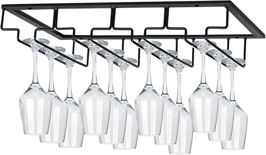 MOCOUM Wine Glasses Rack Under Cabinet Stemware Rack,Wine Glass Hanger Rack Wire Wine Glass Holder Storage Hanger for Cabinet Kitchen Bar (4 Rows)