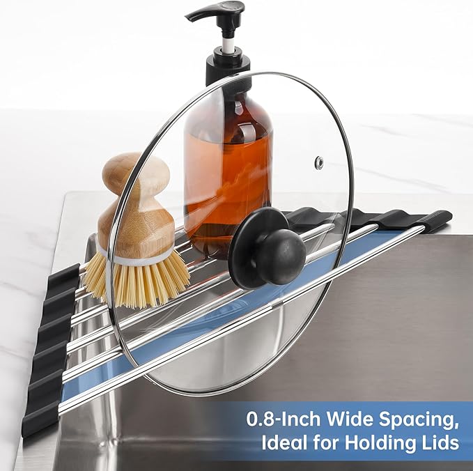 Tomorotec Adjustable Triangle Dish Drying Rack, Foldable Stainless Steel Over The Sink Kitchen Drainer Caddy Organizer Storage Shelf Holder, Corner Sink Caddy, Kitchen Sink Caddy (Black)
