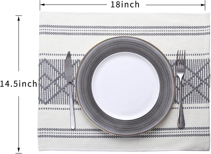 Elegant Thick placemats for Dining Table Decor Farmhouse Heat Resistant Table Place mats Set of 4 Quality Woven Cloth Placemats Washable Dinner mats (Grey, 4)