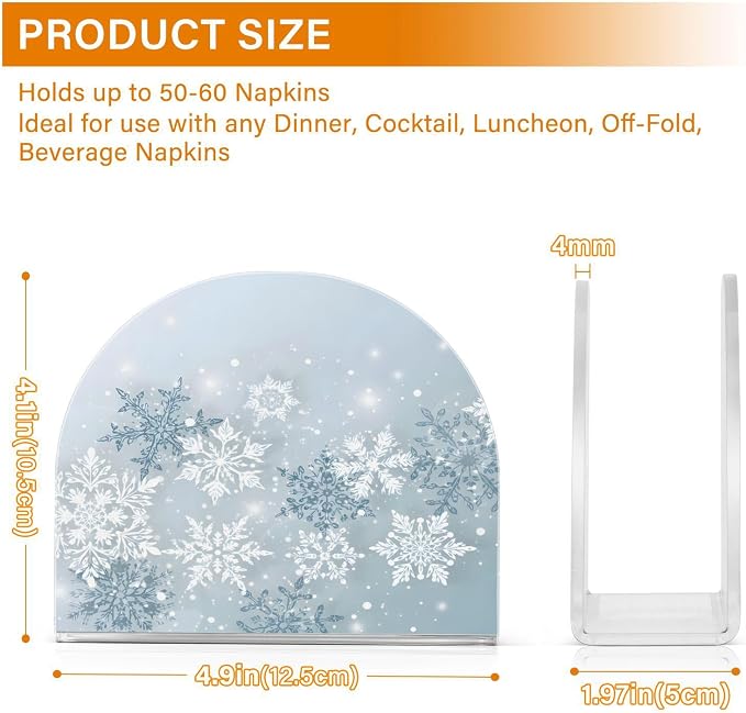 Silver Winter Snowflake Christmas Napkin Holder for Tables Paper Cocktail Napkin Holders for Kitchen and Dinning, Acrylic Dinner Napkin Dispenser for Restaurant Home Decor Bar Accessories 2 Pack