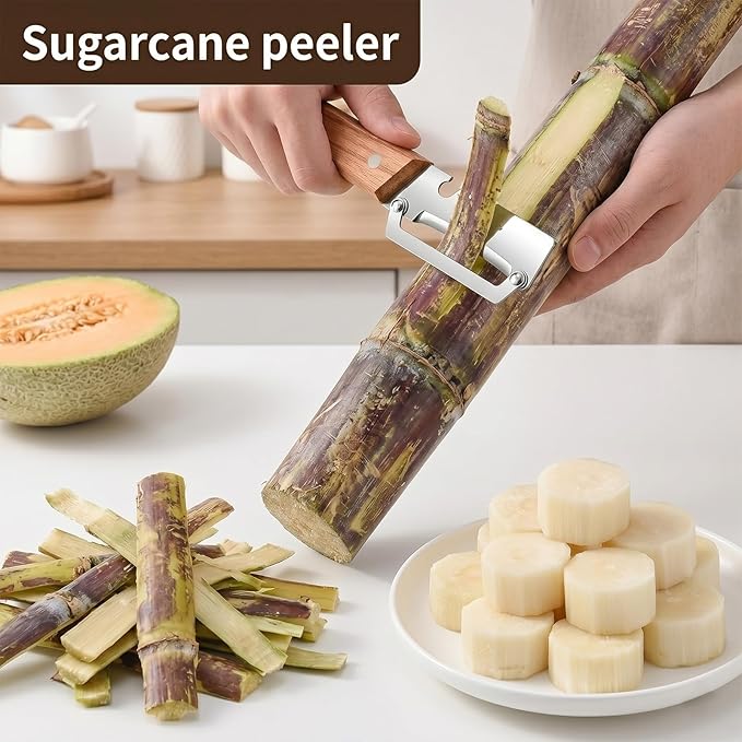 Vegetable Peeler with Wooden Handle, 2 Pcs Stainless Steel Potato Peeler for Kitchen, Heavy Duty Veggie and Fruit Slicer with Built-in Bottle Opener (Silver)
