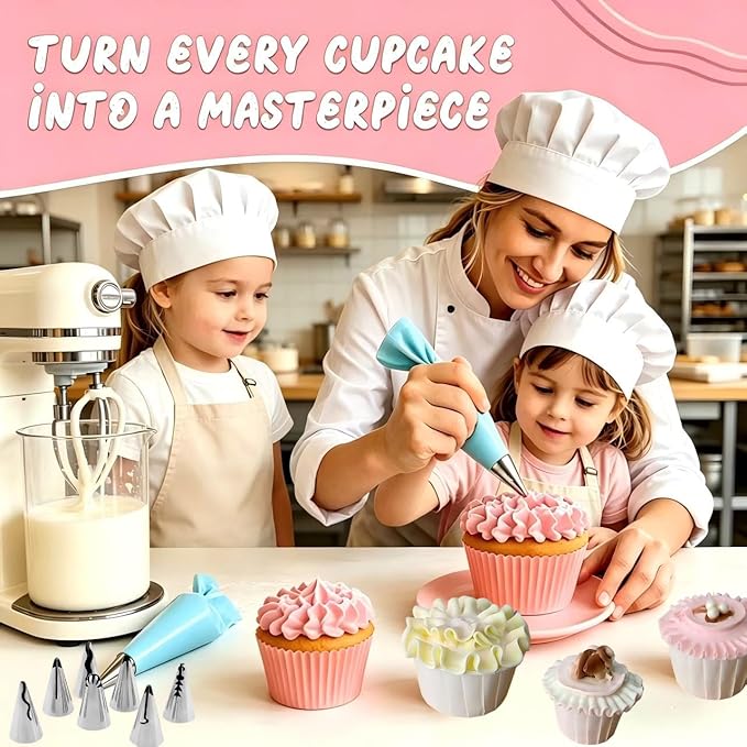10pcs Cake Decorating Icing Piping Tip Set, Pleated Skirt PipingNozzles Set Ruffle Piping Tips Stainless Steel Frosting TipsDecorating Tips for Cake Cupcakes Cookies with A Cleaning Brush(10pcs)
