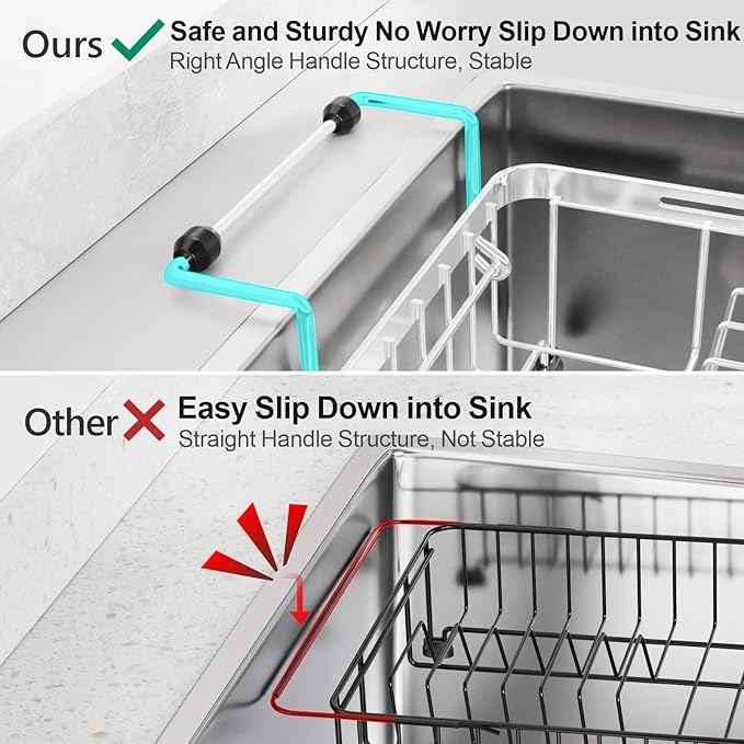 GSlife Small Sink Dish Drying Rack with Cup Holder - Expandable Stainless Steel Compact Dish Drainer for RV, Camper, Kitchen, Dish Strainer with Locking Knob, Fit Sink 11.9"-16.7" L, Silver