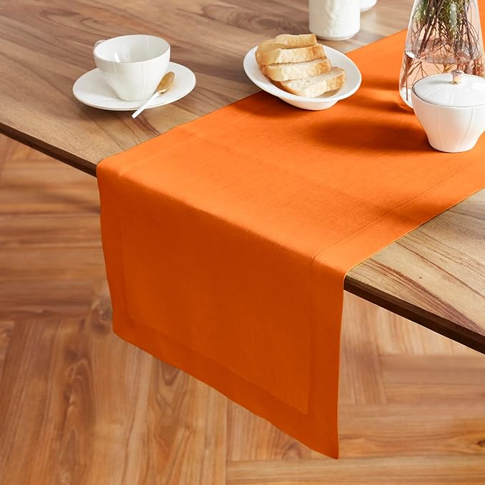 Solino Home 100% Pure Linen Pumpkin 36 Inches Table Runner - 14 x 36 inch for Coffee Tables and Dressers - Sonoma Collection