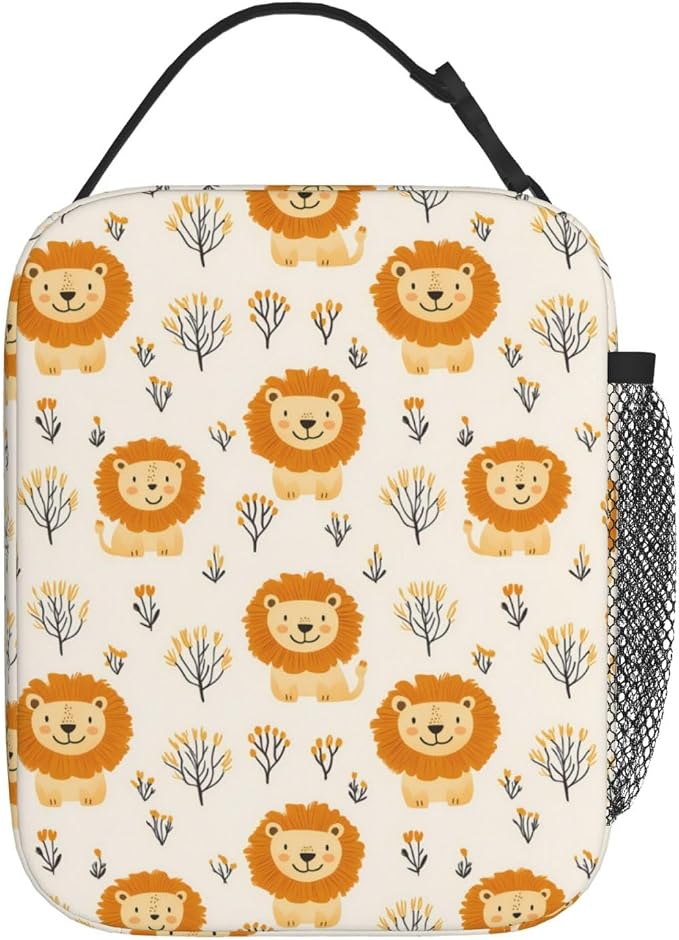 Reusable Cute Lion Lunch Box for Kids Girls Boys Women Adult, Insulated Tree Woodland Lunch Bag,Polyester Cooler Handbags Case for School Picnic Work Travel Beach or Hiking