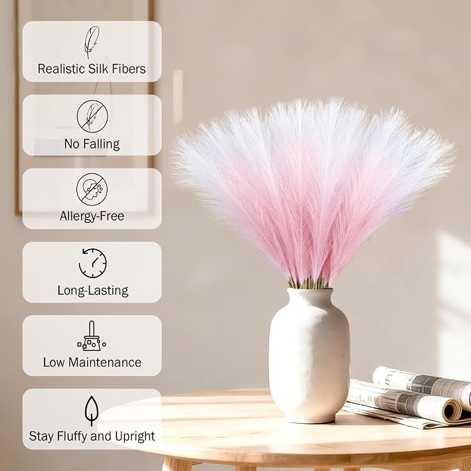 TORONTOKYO Pink Pampas Grass Decor, 50Pcs 21.6 inch, Artificial Short Faux Pompas Grass Small Fluffy Arrangement for Wedding Boho Home Pink Xmas Decor Vase Filler