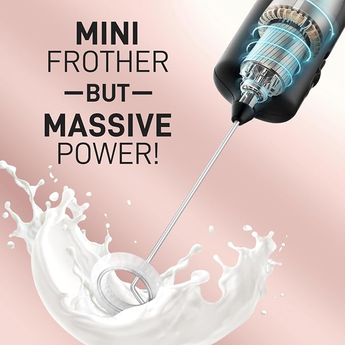 Zulay Kitchen Mini & Mighty Milk Frother Wand – Powerful Handheld Coffee Frother, Battery Operated Drink Mixer – Compact Pocket Size – Detachable Whisk for Latte, Matcha, Hot Chocolate – Black