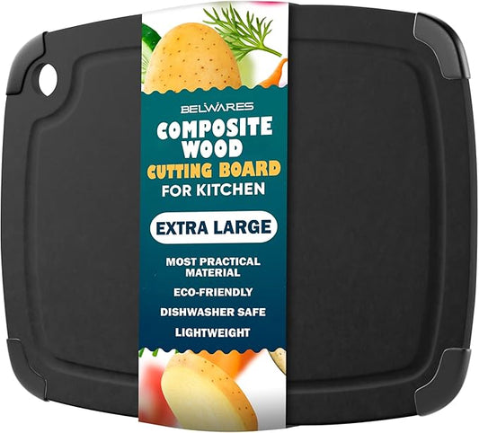 Dishwasher Safe Cutting Boards for Kitchen - Extra Large 18" x 12" Composite Wood Cutting Board with Juice Groove, Non-Slip Feet & Lightweight Eco-Friendly Design - Slate Black