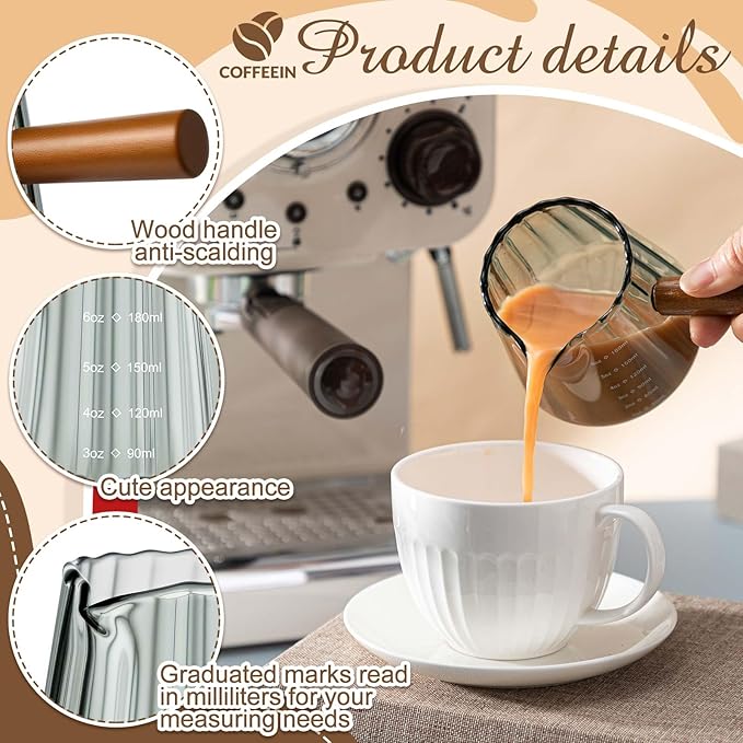 Jingmore 2 Pcs Espresso Shot Glass with Handle, 6 oz/180 ml Espresso Cup with Single V-shaped Mouth, Measuring Cup for Milk Tea Coffee Bar Accessories (Gray)