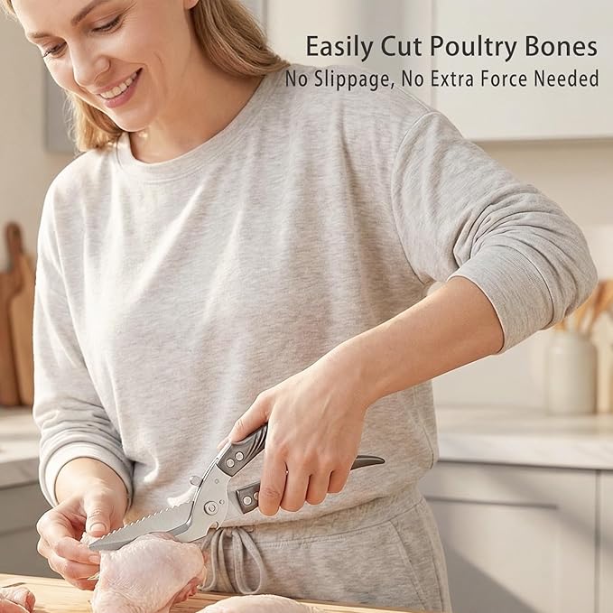 High-end heavy-duty kitchen shears, multi-functional food scissors, effortlessly cut through bones, meat, poultry, and all types of ingredients.