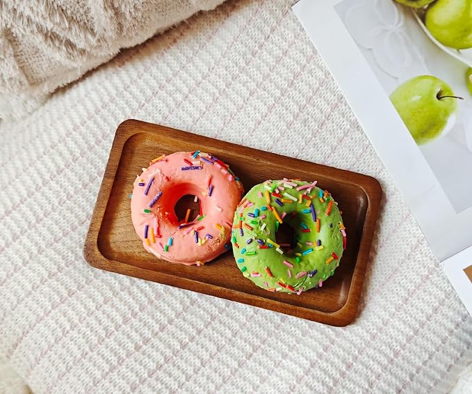 Small Wooden Tray (7.5 x 4.1 inch) 3 Pack, Rectangular Mini Tray | Serving Tray for Coffee Tables, Dessert, Snack, Fruit, Acacia Wood Platter for Vegetable, Decor Restaurant