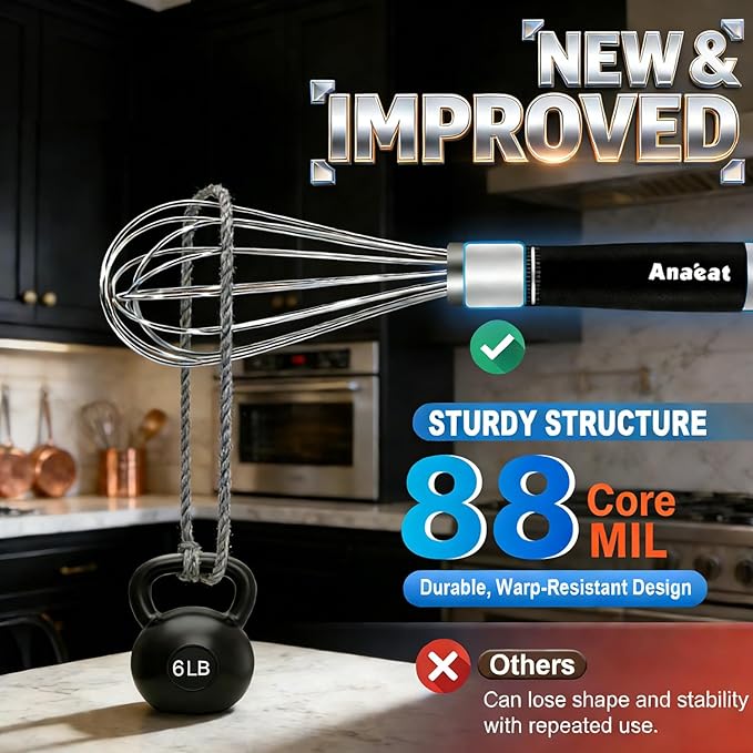 3 Packs Stainless Steel Whisk Set - Balloon Whisk, Anaeat Thick Stainless Steel Wire ＆ Strong Handles, Egg Beater for Cooking, Blending, Whisking, Beating and Stirring (9"+11"+12")