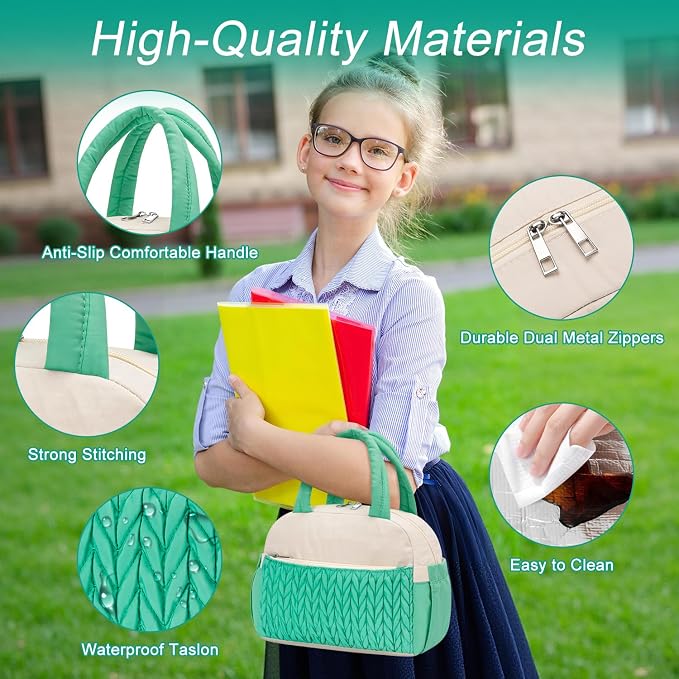 Coobiiya Insulated Lunch Bag Women/Men, Taslon Leakproof Thermal Lunch Box for Women Men, Cute Waterproof Cooler Bag for Work Picnic Travel
