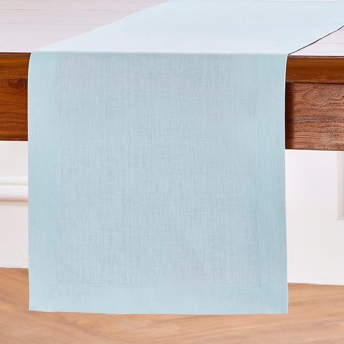 Solino Home Linen Ice Water Table Runner 36 Inches - 100% Pure Linen Farmhouse Short Table Runner 14 x 36 Inch Ideal for Dresser and Coffee Tables - Fete - Spring, Summer