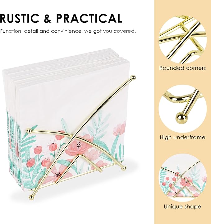 Gold Napkin Holder for Table - Modern Stainless Steel Wire Napkin Dispenser, Geometric Triangle Stand for Kitchen Counter, Dining Room, Wedding & Party Decor (X-Shape Design)