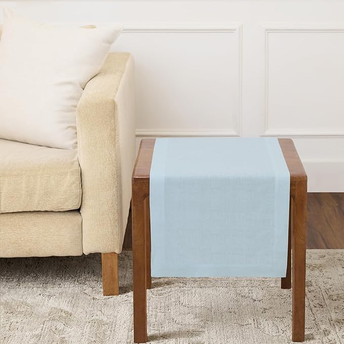 Solino Home Linen Ice Water Table Runner 36 Inches - 100% Pure Linen Farmhouse Short Table Runner 14 x 36 Inch Ideal for Dresser and Coffee Tables - Fete - Spring, Summer