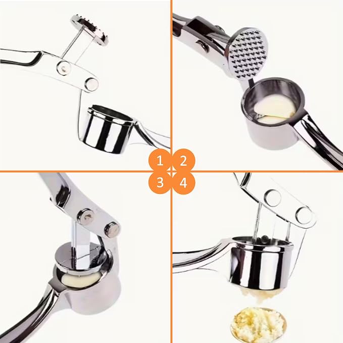 Stainless Steel Garlic Press - Professional Kitchen Garlic Crusher - Easy Squeeze, Dishwasher safe - Cooking Utensils, Clove Press and Ginger Mincer (6)