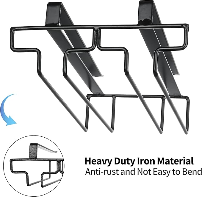Wine Glass Rack Under Cabinet Drilling Free No Screw Steamware Holder Under Shelf Metal Wine Glasses Holders 304 Stainless Steel Hanger Storage Organizer Hanging Glass Fit for Bar Kitchen 2 Rows Black
