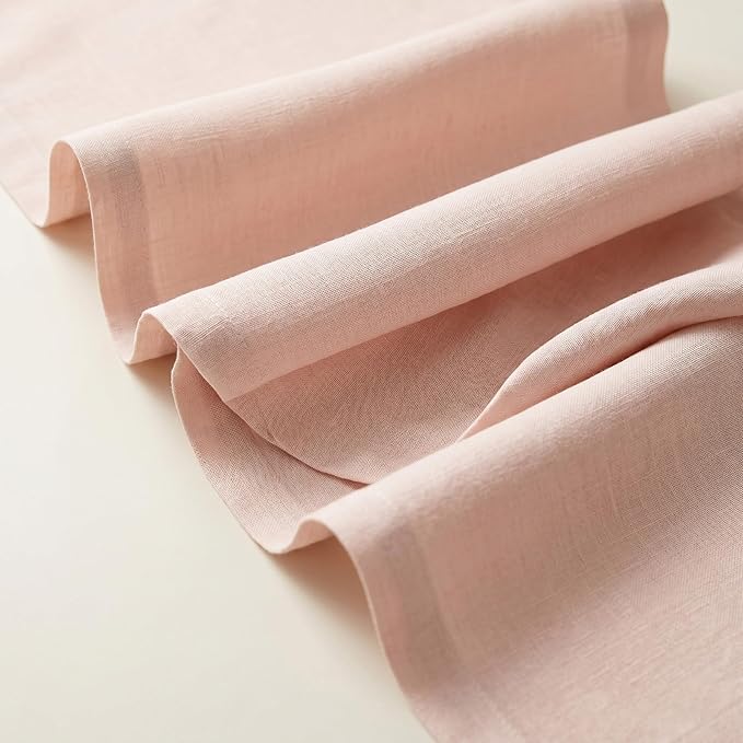 Solino Home Linen Pink Table Runner 60 Inches - 100% Pure Linen Small Table Runner 14 x 60 Inch Ideal for Dresser and Coffee Tables, Spring, Summer - Fete
